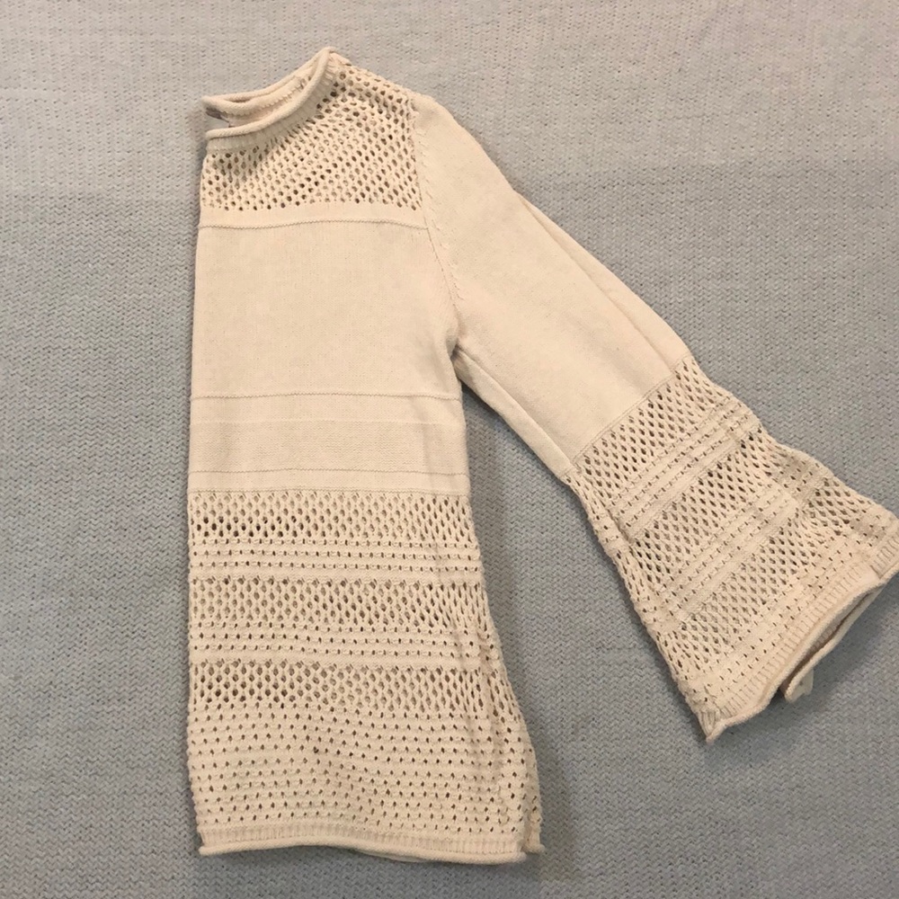 LOFT Cream Open-Knit Bell Sleeve Sweater